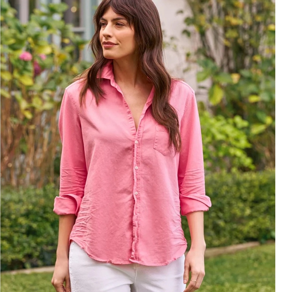 EUC Eileen Relaxed Button Up In Sunset Denim. Intentionally distressed see pics